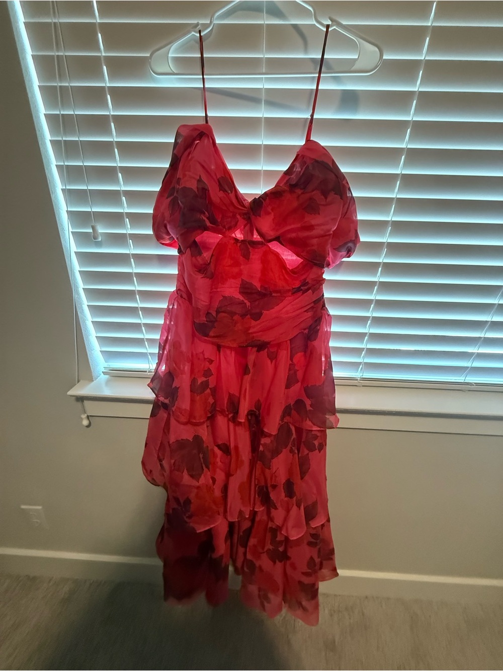 Showpo Red Floral Ruffle Midi Dress